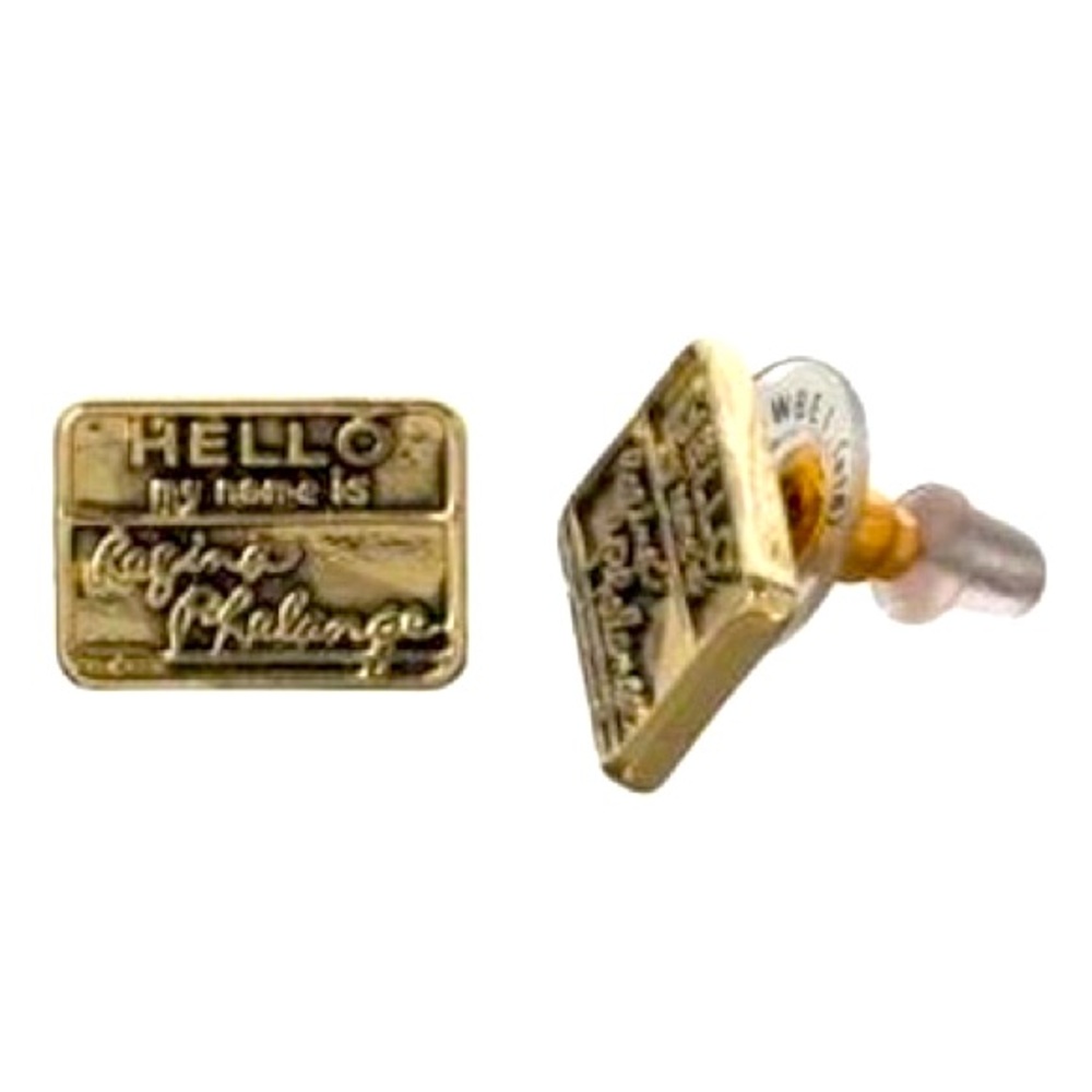 Iconic FRIENDS Goldtone Regina Phalange NameTag Earrings